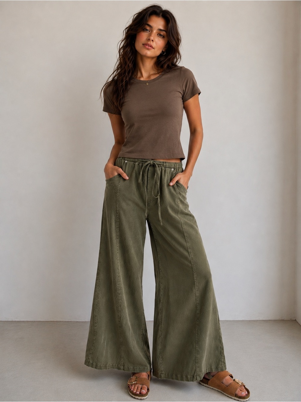 488. Wide Leg Drawstring Pants in Dry Herb